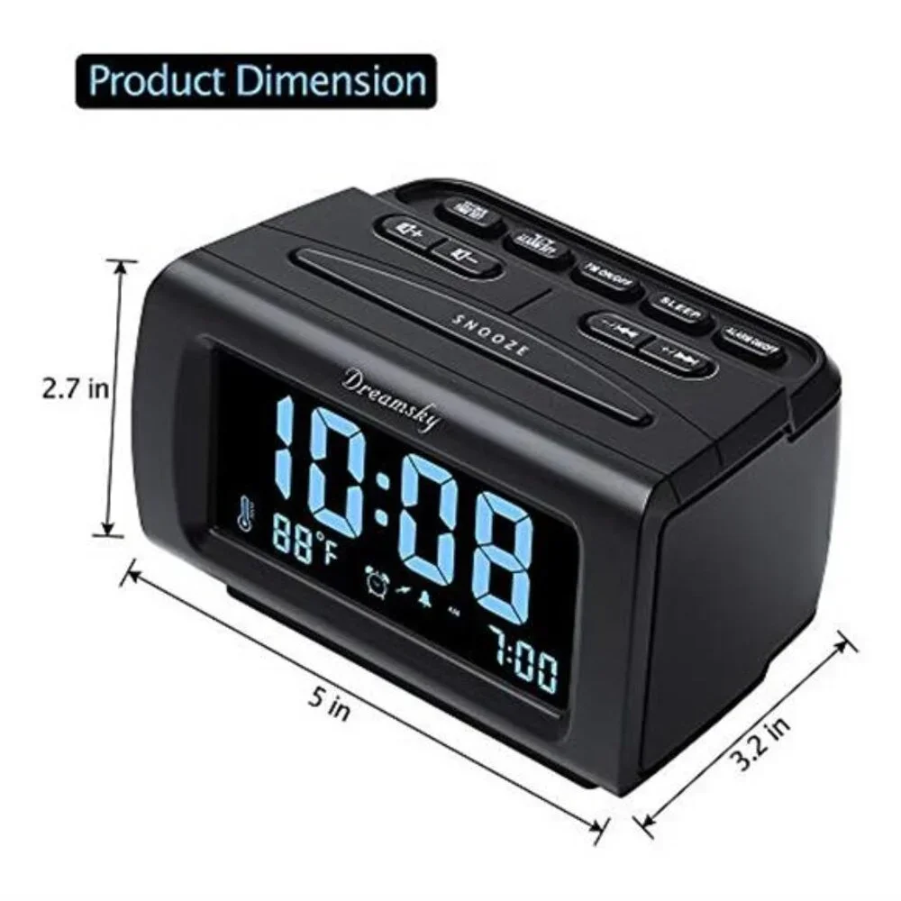 Digital Alarm Clock FM Radio USB Charging Large Display Bedroom Snooze Timer